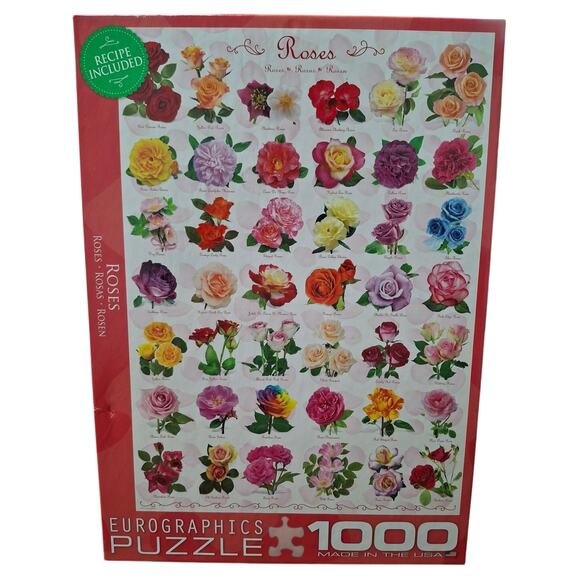Eurographics Puzzle Roses Floral Flowers 1000 Piece Jigsaw Puzzle w Recipe - Picture 1 of 6
